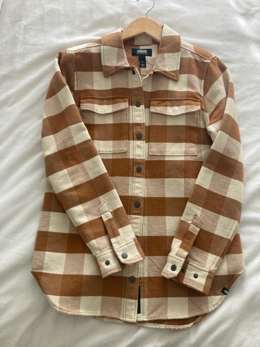 Duluth Trading Co Brown and Cream Plaid Utility Jacket